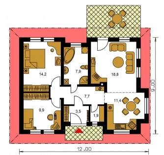 Image miroir | Plan de sol du rez-de-chaussée - BUNGALOW 8